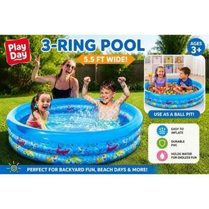 Play Day 5.5 Ft Shark Print Inflatable Kiddie Pool & Ball Pit Ages 3+